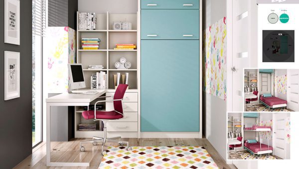 Litera abatible vertical Livemar Comp11 con escritorio, estanterías y cajones