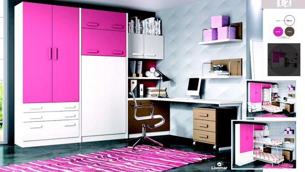 Litera abatible Livemar Comp12 con armario y zona de estudio