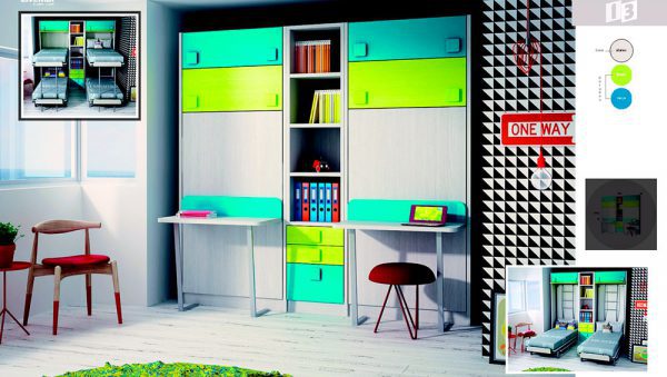 Litera abatible doble Livemar Comp13 con librería y mesas de estudio