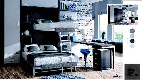 Cama abatible con litera superior Livemar Comp14 y mesa de estudio