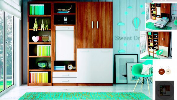 Cama abatible vertical Livemar Comp15 con estantería y escritorio abatible