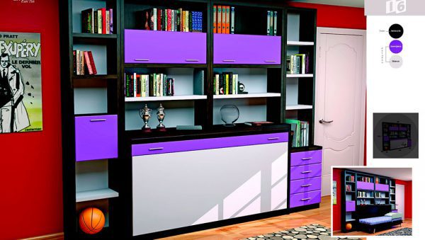 Cama abatible horizontal Livemar Comp16 con estanterías y módulos de almacenamiento