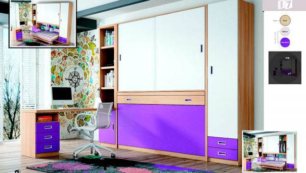 Cama abatible horizontal Livemar Comp17 con armario corredero y zona de estudio