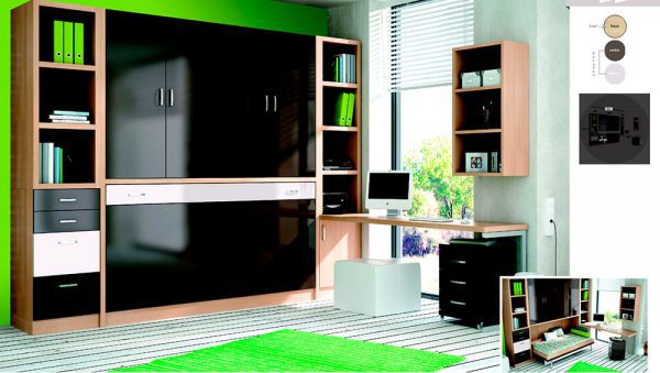 Cama abatible horizontal Livemar Comp18 con armario, escritorio y estanterías