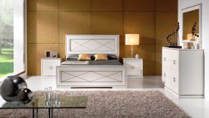 Dormitorio Selene blanco con cabecero y pie, elegante y moderno